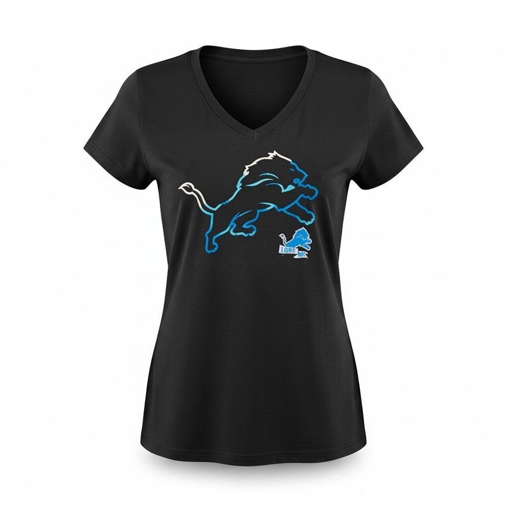 Detroit Lions NFL Team Apparel V-Neck Shirt Women 2XL Black Gameday Football Tee